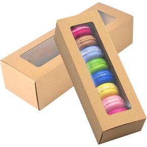 30 Pack Kraft Macaron Boxes with Window, Small Macaron Containers for 5 to 7 Macarons, Bakery Packaging Box, Cookie Boxes, Pastry Boxes for Gift Giving Truffles Desserts Muffins Cupcake(Black)