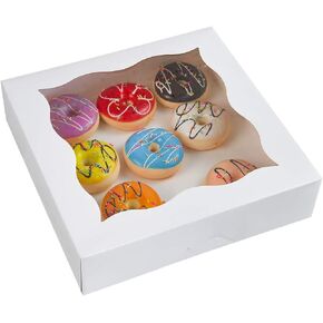 CHERRY 25-Pack 12"x12"x3"Large White Bakery Boxes with PVC Window for Pie and Cookies Boxes Small Natural Paper Box 12x12x3inch,Pack of 25