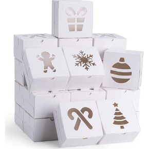 JOYIN 36 Pcs Christmas Cookie Boxes, Brown Kraft Treat Boxes with Window 4" x 4" x 2.5" Bakery Gift Warpping Box for Xmas Holiday Party Favor Pastries, Cupcakes, Cookies Donuts Gift-Giving