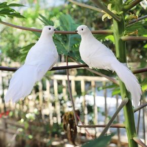 LWINGFLYER 2PCS White Peace Doves Feathered Love Birds 8-Inch Clip on Ornaments for Christmas Tree Decorations Wedding Cake Centerpieces Bird Cage Wreath Crafts Floral Arrangement Funeral
