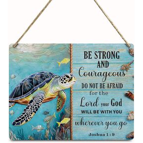 Beach Decor Sea Turtle Gifts Inspirational Christian Bible Verse Wooden Wall Sign Religious Gifts Wall Hanging Plaque Sign for Home Office Living Room Bedroom Kitchen Coastal Decor