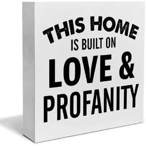 This Home is Built on Love Decorative Wooden Box Sign Home Family Wood Block Plaque Decor Modern Shelf or Wall Display for Living Room Bedroom