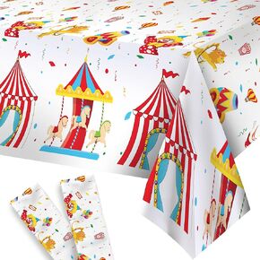 KatchOn, XtraLarge Circus Tablecloth for Carnival Decorations - Pack of 2 | Plastic Carnival Tablecloth | Carnival Theme Party Decorations | Carnival Theme Tablecloth, Circus Theme Party Decorations