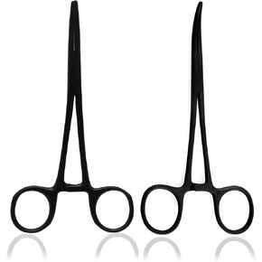 5.5" Straight & Curved Full Black Kelly Hemostat Forceps Set - Locking Tweezer Clamps - Ideal Hemostats For Nurses, Fishing Forceps, Crafts And Hobby