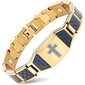 Magnetic Bracelet for Men for Arthritis and Joint, Christian Religious Cross Carbon Fiber Stainless Steel Bracelet (A)
