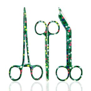 Cynamed Hemostat and Scissors with Multicolor Titanium Coating - Set of 3 - Suture Removal Scissors, Lister Bandage Scissors, Hemostatic Forceps (Standard)