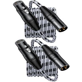 SNANSHI 2Pack XLR Cables 6.6FT, XLR Microphone Cable, Nylon Braided, Gold-Plated, Balanced XLR Male to Female Microphone Cable for Recording, Speaker, PA System, Home Studio