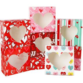 علب بسكويت مخبز عيد الحب من سوبرليل، 30 عبوة مع 6 أنماط من صناديق الحلوى مع صندوق كب كيك نافذة لتغليف هدايا الحفلات، الدونات، براونيز، الكمأة in Kuwait