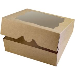 CHERRY 9"x9"x3"Brown Bakery Boxes with PVC Window for Pie and Cookies Boxes Small Natural Kraft Paper Box 9x9x3inch,Pack of 12