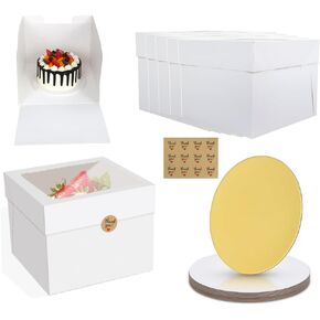 10pcs Cake Boxes, 10" x 10" x 8" Tall Cake Boxes Set (10pcs Boxes and 10pcs Boards), White Bakery Box with Window, Disposable Paperboard Cake Baker Boxes for Desserts, Cupcakes, Pastries in Kuwait