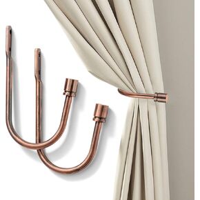Brass Curtain Holdbacks 2pcs, Wall Mounted Drapery Tiebacks with Screws, Heavy Duty Metal Decorative Window Drapery Holder Curtain Hook