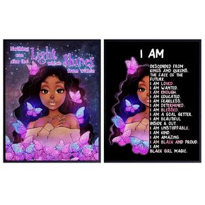 African Americans Girls Room Decor - I Am positive affirmations for Black women - Black Girl Magic Wall Art - Pink Little Girls Room Decor - Teen Girls Bedroom Decor- Motivation Inspirational quote