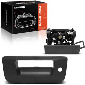 A-Premium Tailgate Handle Latch and Bezel Trim with Keyhole Compatible with Chevy & GMC Vehicles - Silverado, Sierra 1500 2500HD 3500HD, Avalanche - 2007-2014 - Black - Replace# 22755305, 25775280