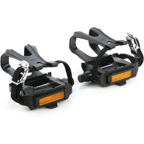 ZONKIE Bike Pedals with Toe Clip and Strap, Plastic Bike Pedals for MTB and Road Bike, 9/16 Inch