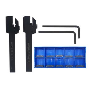 Grooving Cut-Off Tool Holder MGEHR1616-2 with 10pcs MGMN200 Tin Coated Indexable Carbide Grooving Inserts，2mm Width Carbide Blade for Steel (MGMN200 with 5/8 Tool Holder)