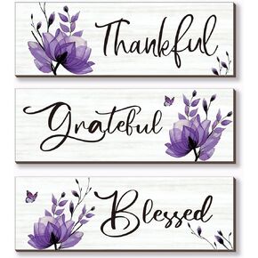 Set of 3 Black Bathroom Decor Black Wall Decor Rustic Elegance Black Decor with Inspirational Words Thankful Grateful Blessed Farmhouse Wooden Sign for Women Kitchen Bedroom (Black 12x4) in Kuwait