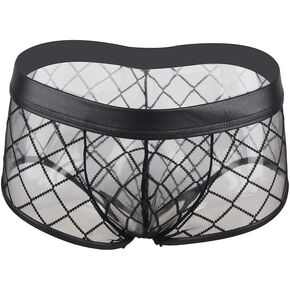 ohyeahlady Mens Sexy Underwear Breathable Mesh Boxer Briefs Underwear Trunks Low Rise Cool Lingerie for Men Hollow