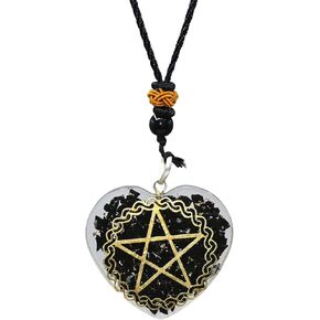 قلادة مذهلة من الأحجار الكريمة على شكل قلب شونغايت أورجونيت على شكل نجمة خماسية للحماية - قلادة أورجون قوية للرجال والنساء والأطفال (الخماسي) in Kuwait