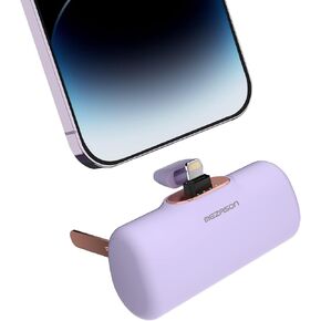 Small Portable Charger for iPhone,5000mAh Mini Power Bank with Built in Cable/Metal Stand,External Cute Battery Pack Compatible with iPhone 14/13/12/11 Plus/Pro Max/XS/XR/X/8/Airpods (White)