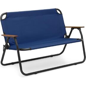 MoNiBloom Folding Double Seat Camping Chair Outdoor Beach Lawn Picnic Hiking Travel Portable Foldable Collapsible 2-Person Camp Loveseat Chair for Adults (Black)