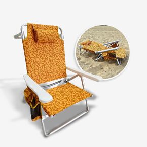 Bliss Hammocks BBC-350-PT Folding Beach Chair, 5 Reclining Positions, Detachable Cooler Bag, Palm Tree