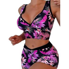 Vrtige Women's Two Piece Swimsuit Floral Print Crop Top with Shorts Bikini Set Bathing Suits
