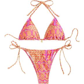 Tainehs Women's Sexy Halter Bikini Set Triangle Top Thong Bikini Swimsuits Cheeky Two Piece Bathing Suit