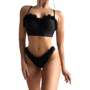 Milumia Women's 2 Piece Appliques Push Up Bikini Set Summer Spaghetti Strap Swimsuit