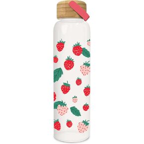 Studio Oh! Glass Water Bottle with Bamboo Lid - 21 Oz Shatter Resistant Borosilicate Glass - Easy to Grip Silicone Coating - Sustainable & Durable - Berry Fresh