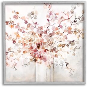 Stupell Industries Abstract Warm Floral Vine Bouquet Expressive Red Flowers, Design by Kristen Brockmon Gray Framed Wall Art, 12x12, Pink
