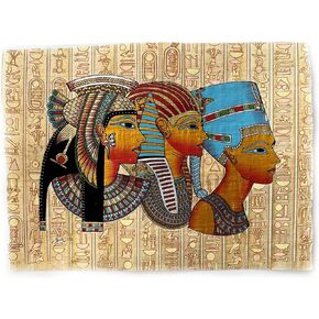 Ancient Egyptian Paintings Cleopatra-Tutankhamen-Nefertiti - Cleopatra in Royal Vulture Crown - Tutankhamun in Names - Nefertiti in Modius - Egypt Hieroglyphs Papyrus, 13x9 Inches