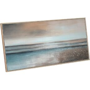 TwoOases Hand Painted Oil Painting, Blue and Grey Wall ArtWork, Modern Ocean and Beach Abstract Canvas Picture, Living Room Bedroom Dinner Room Home Decor Art Painting 40X20in