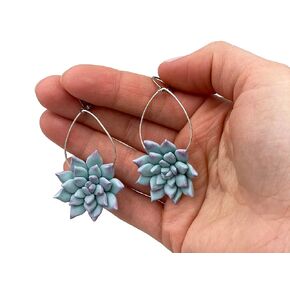 Mint succulent earrings statement accessories, polymer clay jewelry, dangle flower earrings succulent birthday gift for her