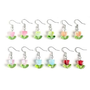 6 Pairs of Tulip flower Dangle Earrings for Women Girls Hypoallergenic Earrings Jewelry Birthday Gift - 6 Colors (6 Pairs)