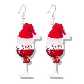 Christmas Earrings Beer Wine Mug Earrings for Women Cute Christmas Wine Bottle Beer Mug Can Earrings Acrylic Red Wine Glass Christmas Earrings Xmas Party Favors Birthday Gift (Christmas Round A)
