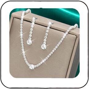 Unicra Silver Bridal Wedding Jewelry Set Rhinestone Necklace Earrings Sets Crystal Formal Costume Jewelry for Women and Brides
