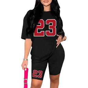 Floerns Women's 2 Piece Outfit Letter Graphic Print T Shirt and Leggings Shorts Set