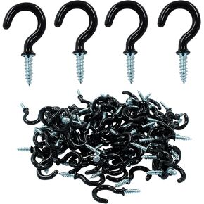 Hitefu 60Pcs Vinyl Coated Metal Cup Hook 1" for Hanging - Durable and Stylish Self-Tapping Screws Ceiling Hooks for Plant, Kitchen, Cup, and Ceiling Hanging (Black)