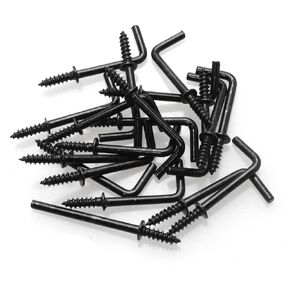 20pcs L-Shaped Hook 7/8 Inch Screw in Ceiling Hooks L Shape Dresser Cup Hooks 7 Shape Right Angle Screws Black Metal Frame Sheep Eyes Iron Hook