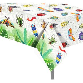 2 Pieces Bug Party Tablecloth Spring Summer Insect Theme Table Cover Bug Party Supplies Spring Bugs Party Table Cover Disposable Plastic Table Cover for Insect Birthday Party Decorations,54x87In