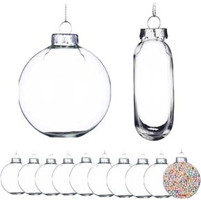 Set of 12, 3.15"/80mm Clear Glass Christmas Ornaments for Crafts Fillable Flat Disc,Christmas DIY Transparent Bulbs, Easy to Use to Fill
