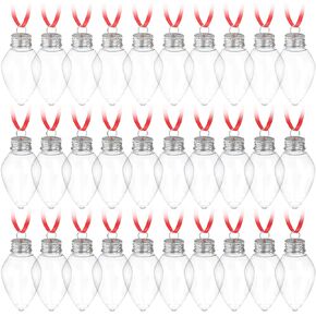 Kingrol 30 Pack Fillable Light Bulb Ornaments, 3.4 Inch Clear Shatterproof Plastic Christmas Ornaments with Screw Caps for Christmas Tree Decor, Party Favors, Arts and Crafts Supplies