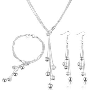 3 Pack Italian Silver Chain Necklace for Women Silver Five-line Chain Necklace Bracelet Drop Dangle Earrings Jewelry Set for Wedding Party Prom Birthday Valentine's Day Gift