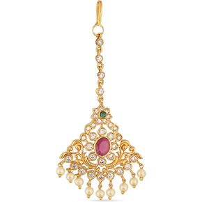 Tarinika Antique Gold Plated Idris Maangtika with Floral Design - Indian Maang Tika for Women and Girls Perfect for Ethnic Occasions | Traditional Indian Maang tikka for Women | 1 year warranty*