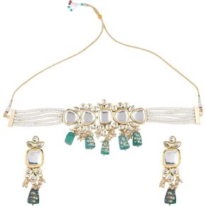 Beads Gold Plated Choker Jewelery Set with Necklace and Earrings for Women and Girls in Saudi Arabia