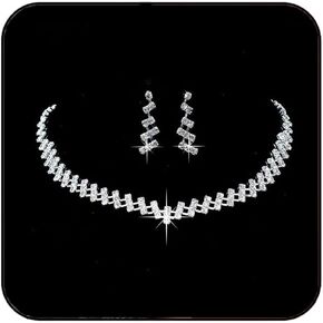 JAKAWIN Rhinestone Bridal Necklace Earring Set Silver Crystal Bride Jewelry Set Wedding Party Prom Jewelry for Women (Pack of 3) NK316