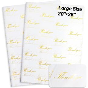 MR FIVE 20" x 28" White with Gold Thank You Tissue Paper Bulk,Gold Thank You Tissue Paper for Packaging and Gift Bags,Gold Thank You Packaging Tissue Paper for Small Business, 30 Sheets