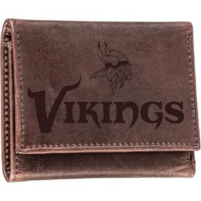 Team Sports America NFL Minnesota Vikings Brown Wallet | Tri-Fold | Officially Licensed Stamped Logo | Made of Leather | Money and Card Organizer | Gift Box Included in Saudi Arabia