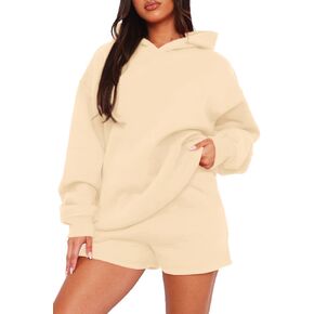FUPHINE Women's 2 Piece Oversized Warm Outfits Crew Neck/Hooded Sweatshirts Jogger Pants/Shorts Set