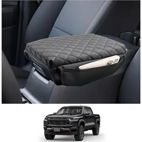 CDEFG 2023 2024 Colorado Canyon Center Console Cover for 2023 2024 Chevy Colorado/GMC Canyon Armrest Cover Middle Console Pad Consola Cover 2023 2024 Colorado Canyon Truck Accessory (Black Leather)